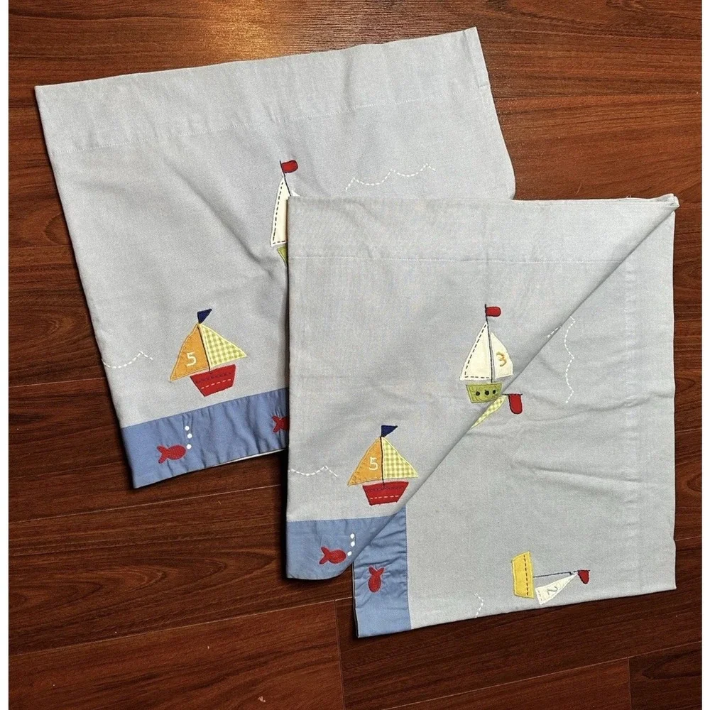 Pottery Barn Kids Sail Boat Valance Sailboats Nautical Blue 18x44 New‎ Set Of 2
